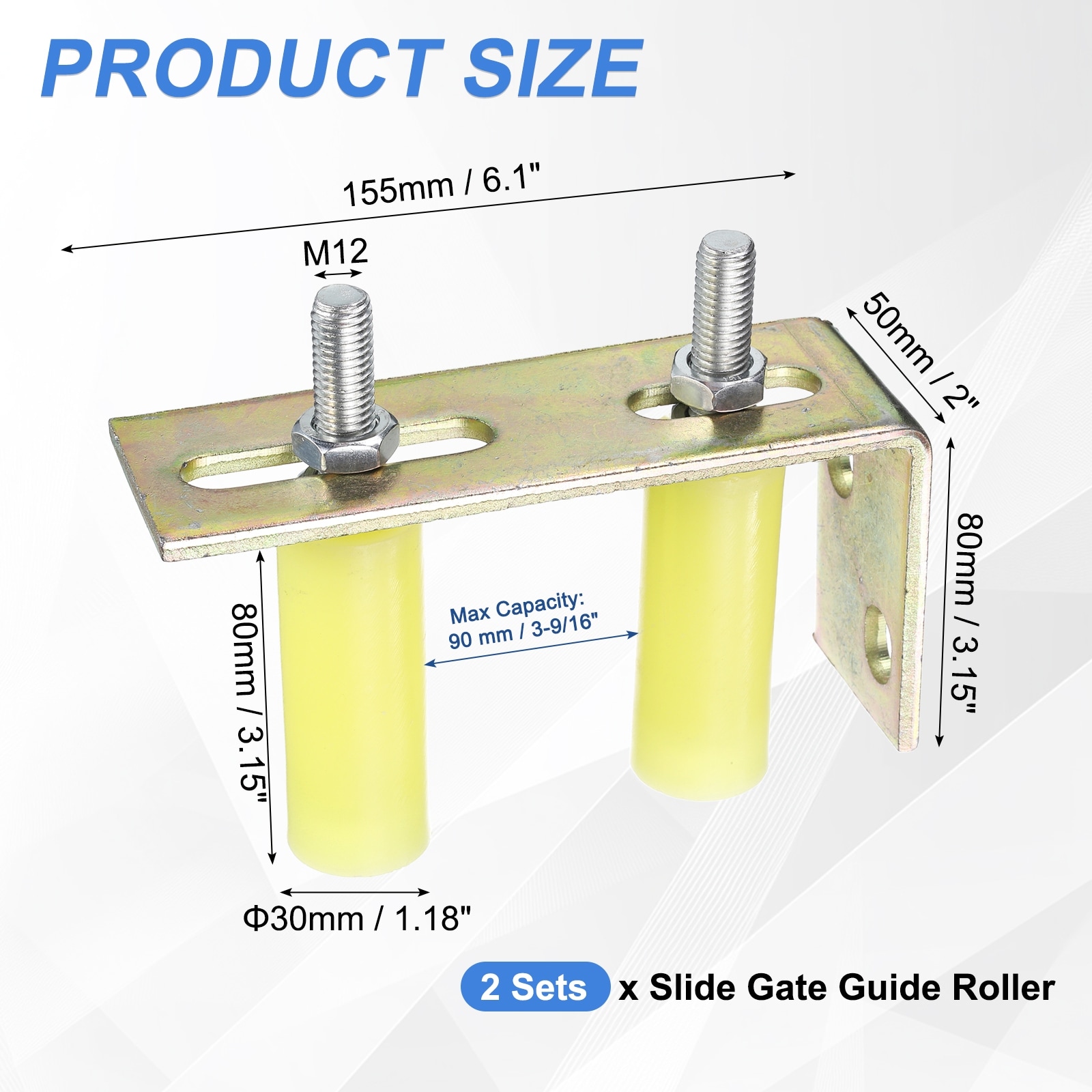 Slide Gate Guide Roller, Nylon Rollers Gate Support Assembly with L-Rear Post Bracket, Rolling Gate Guider