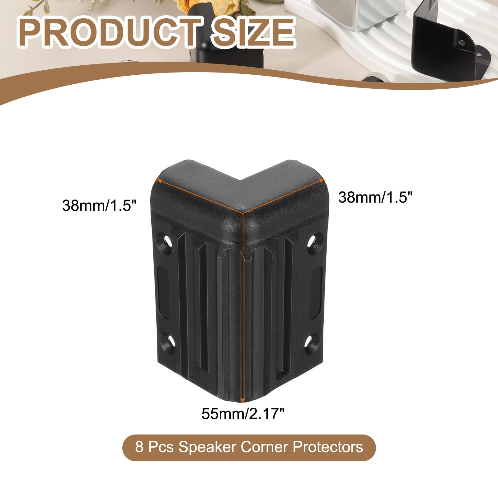 Speaker Corner Protectors, Plastic Right Angle Protector for Cabinet Guitar Amplifier Stage Speakers - Black - 8Pcs