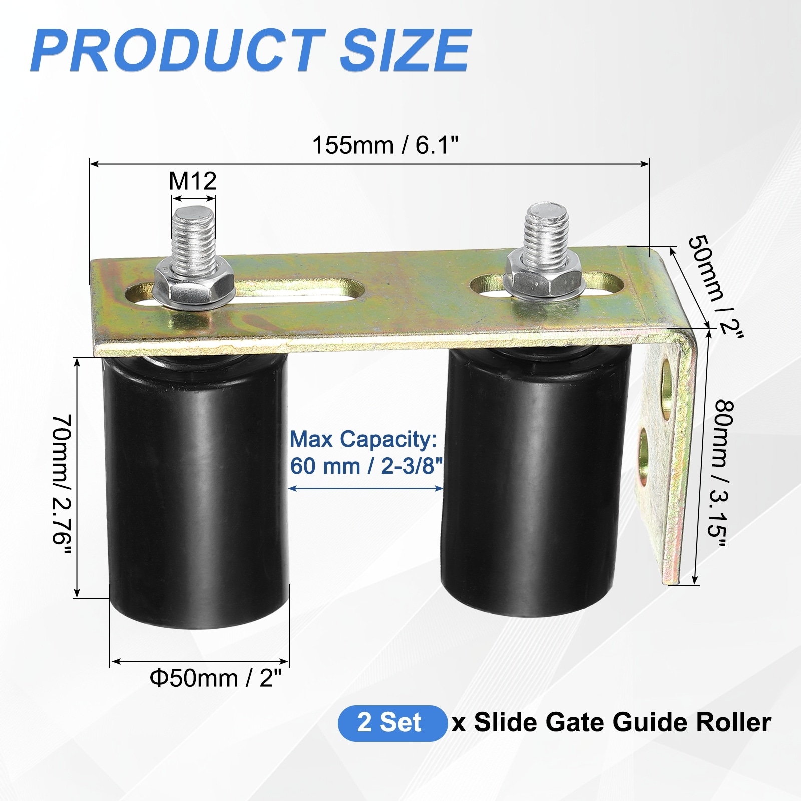 Slide Gate Guide Roller, Nylon Roller Gate Support Assembly with L-Rear Post Bracket, Ball Bearing Gate Guider
