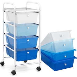 COSTWAY Rollwagen mit 4 stapelbaren Schubladen, Schubladen-Rollwagen, Rollcontainer mit Metallrahmen und Regal Image