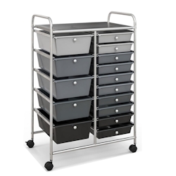 COSTWAY Rollwagen mit 15 stapelbaren Schubladen, Schubladen-Rollwagen, Rollcontainer mit Metallrahmen und Regal Image