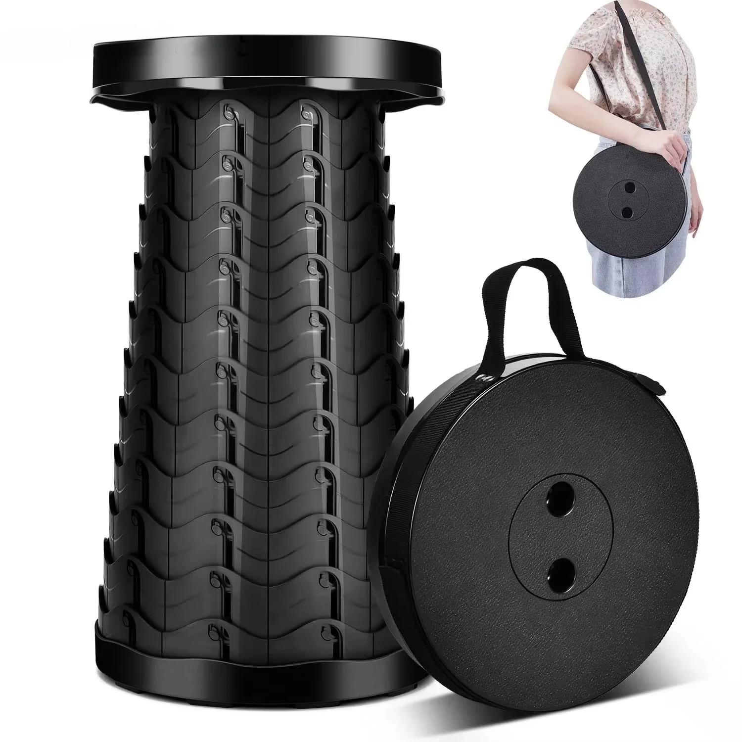 Tragbarer, zusammenklappbarer Teleskophocker, stabiler, faltbarer Hocker mit Tragfähigkeit von 400 Pfund, einziehbarer Campinghocker zum Wandern