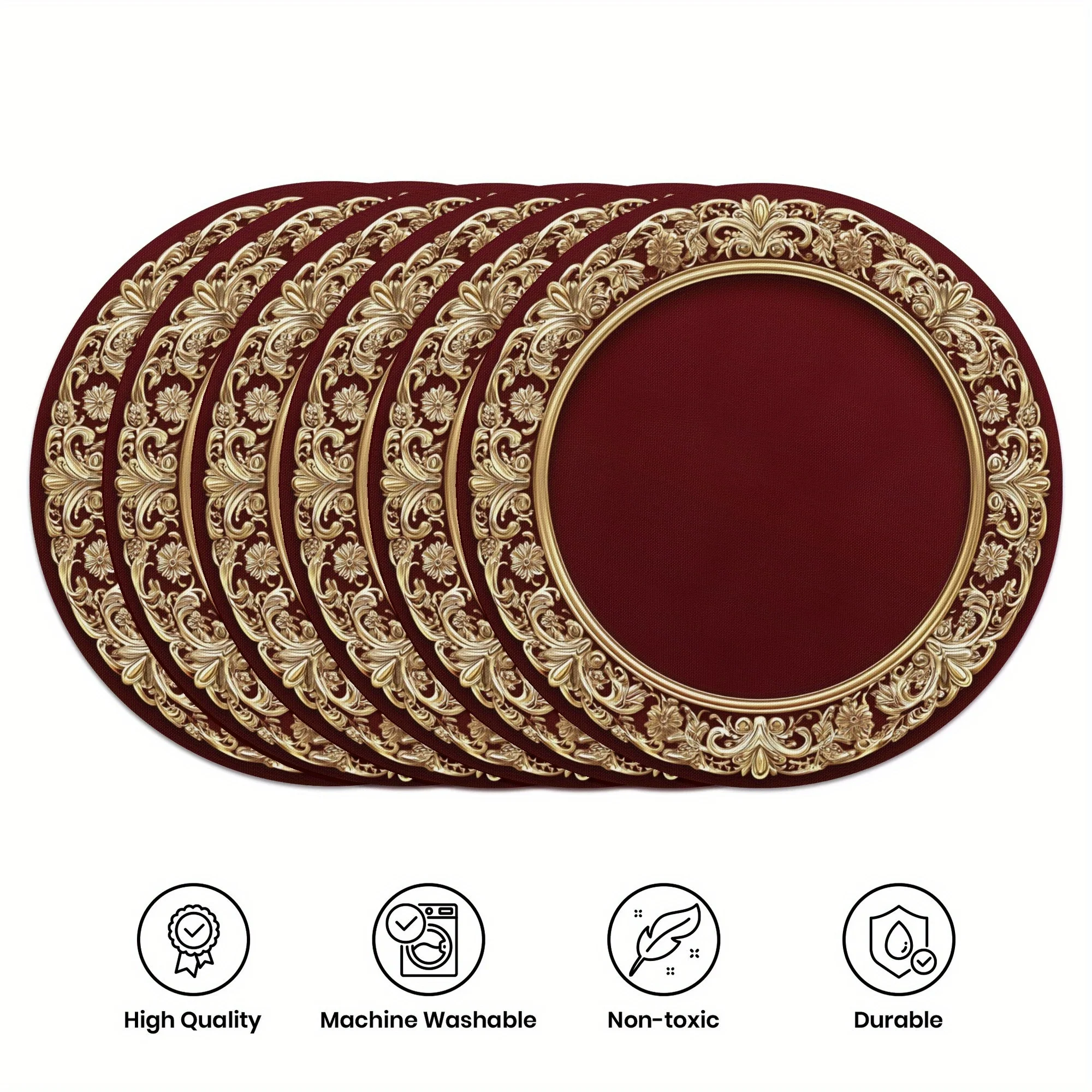 VIKAMA 6-teiliges, vergoldetes, geschnitztes Tischset mit goldenem Muster, Esstisch, Esstisch-Dekoration und Zubehör Image