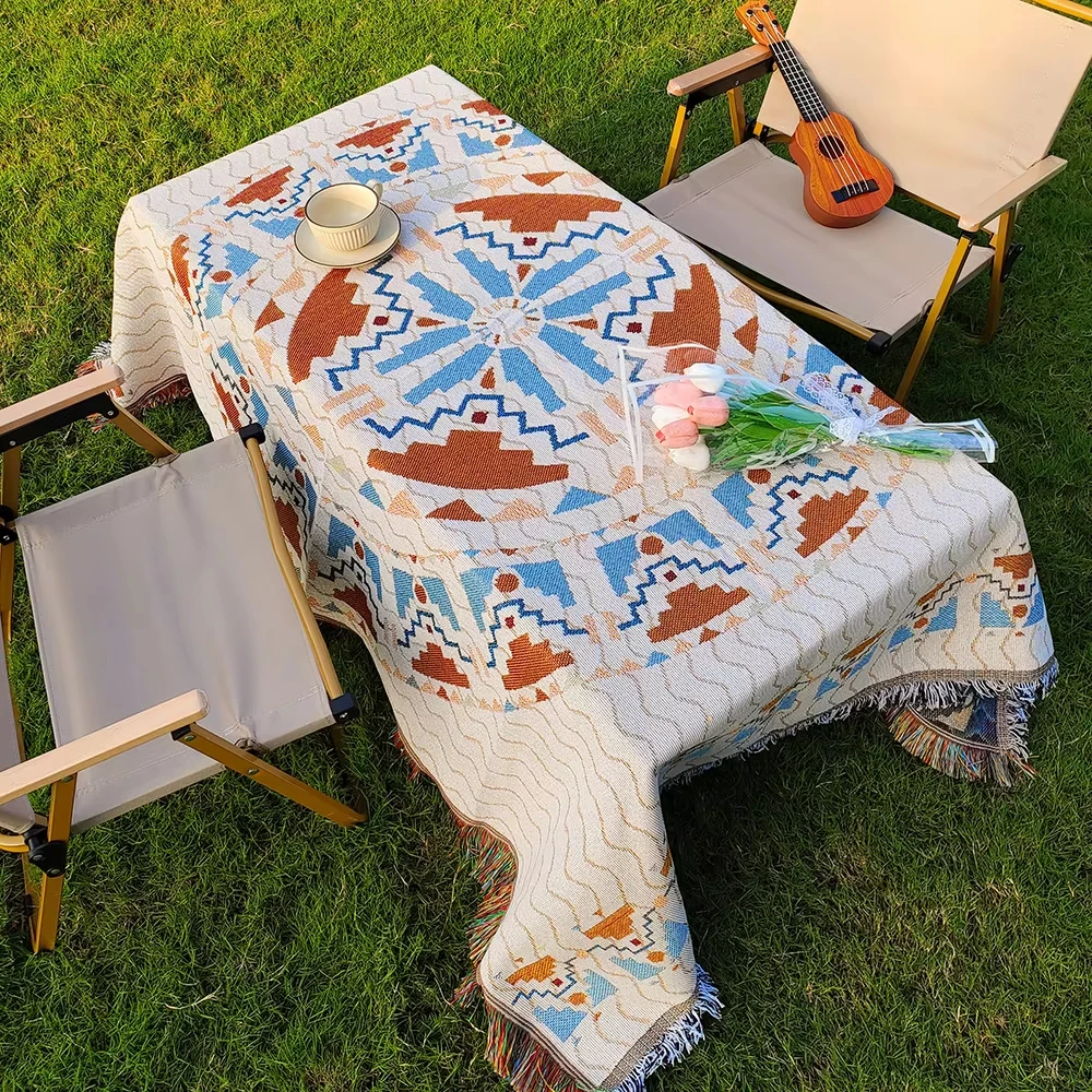 Multi-Anwendungs-Szenario im böhmischen Stil, braun, geeignet für Partys, Outdoor-Matten, Camping-Picknick-Tischdecken, Camping-Picknick m