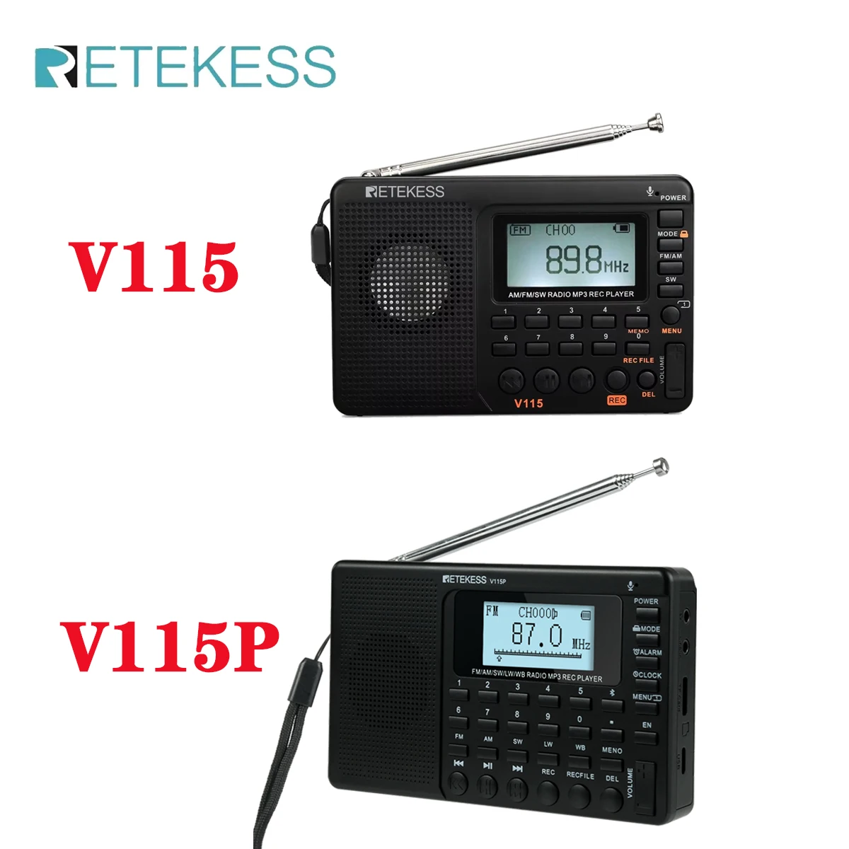 RETEKESS V115 Upgrade Radio Digital Radio Player/Recorder Vollständiger Empfang, ideal für lokale Sendungen, Aufnahme von Interviews Image