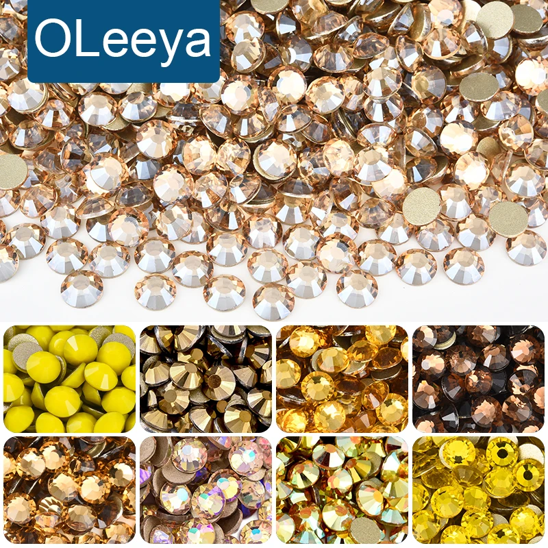 SS3-SS30 Gelbe, nicht Hotfix-Nagelkunst-Strasssteine mit goldener Rückseite, glänzende Glaskristalle, Diamant für DIY-Kleidung, Kleidung, Schuhe, Dekorationen
