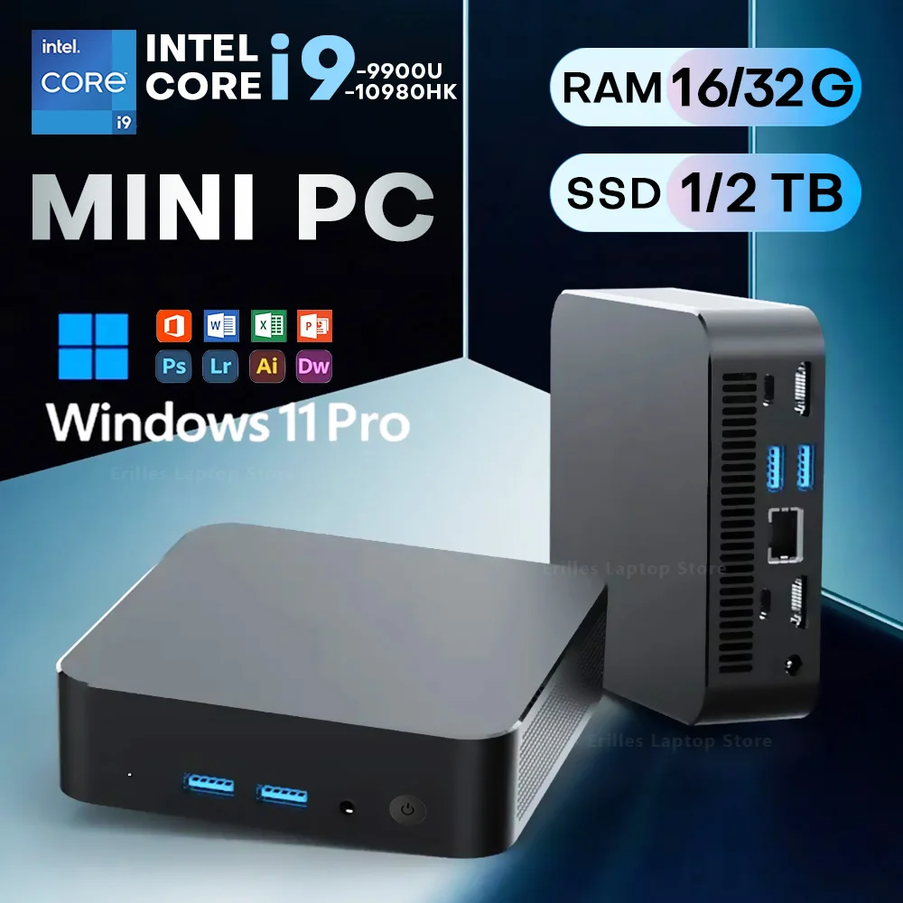 Windows 11 Pro Intel i9 9900U/i3 6100 Mini-PC 16GB 32GB RAM 1TB 2TB M.2 SSD Computer Dual WIFI 6 4K HD Mini-Gaming-PC Desktop Image