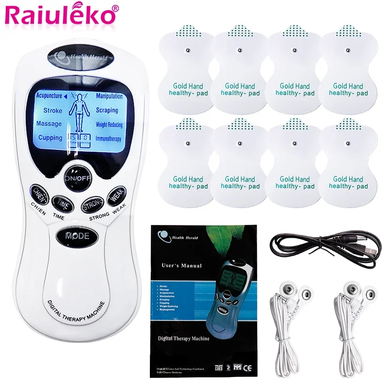 EMS-Pulsmassagegerät mit zwei Ausgängen, elektrisches Zehn-Massageinstrument, Akupunktur, elektrischer Muskelstimulator für Nacken, Rücken, Ganzkörper Image