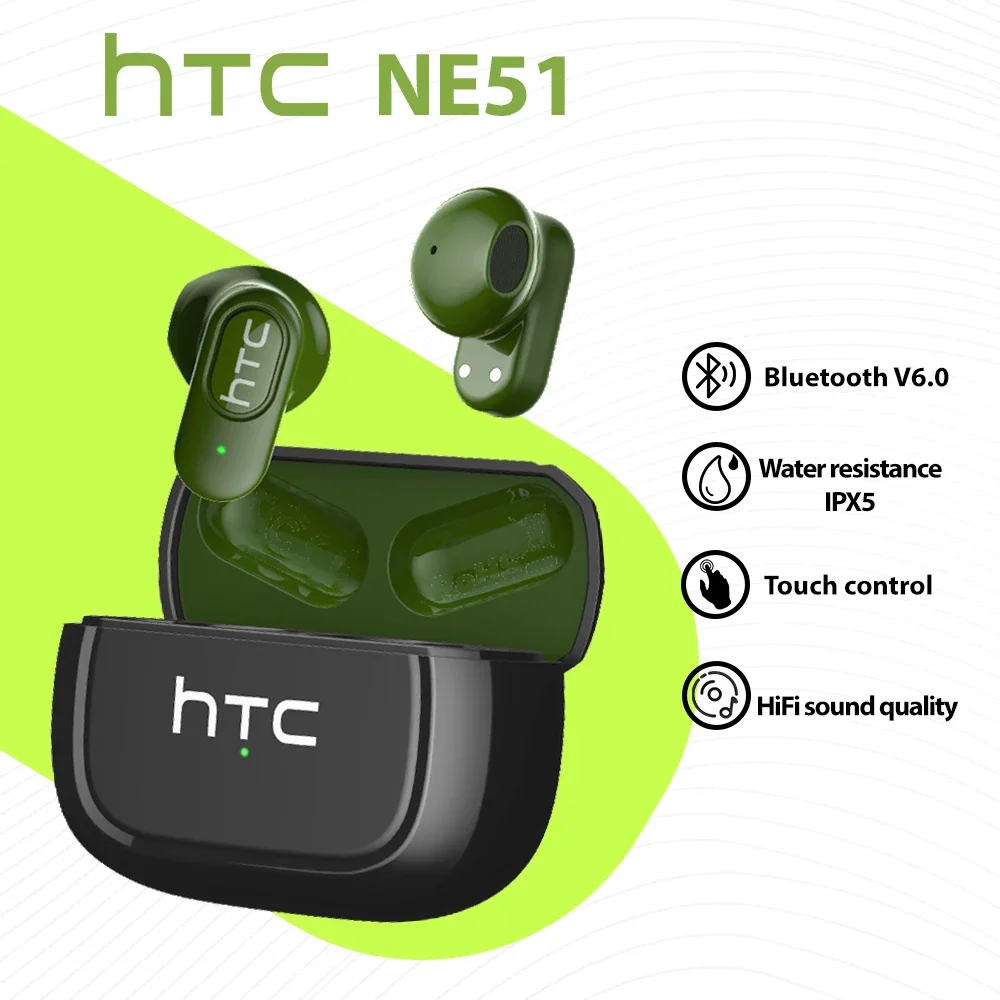 HTC NE51 Bluetooth-Kopfhörer TWS Mini-Ohrhörer Sport Drahtlose Kopfhörer Intelligente Ohrhörer mit Rauschunterdrückung Grün Schwarz Image