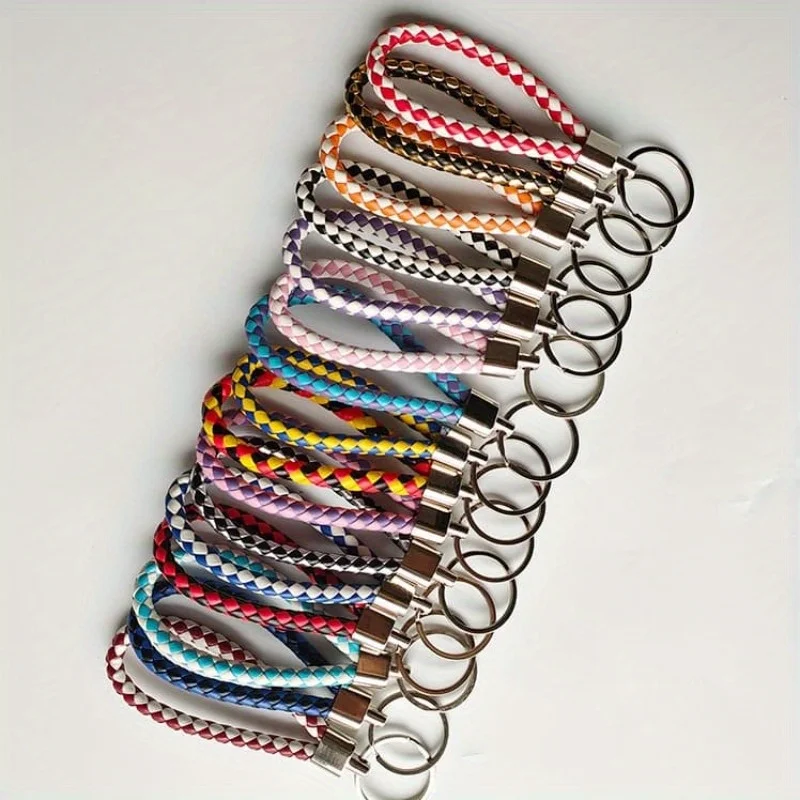 20-teiliges Set bunter gewebter PU-Schlüsselanhänger, gewebte Riemen, Schlüsselanhänger, kreative Geschenke, Autoschlüssel, Geldbörsen, Taschen, gemischte Farben Image