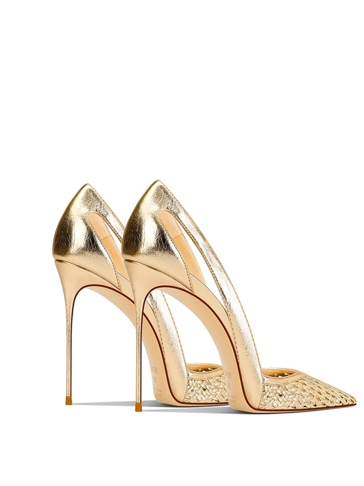 Dünne hochhackige Sandalen Frühling und Sommer neue spitze flache gestrickte Nähte Schuhe Bankett große Größe kleine Damenschuhe