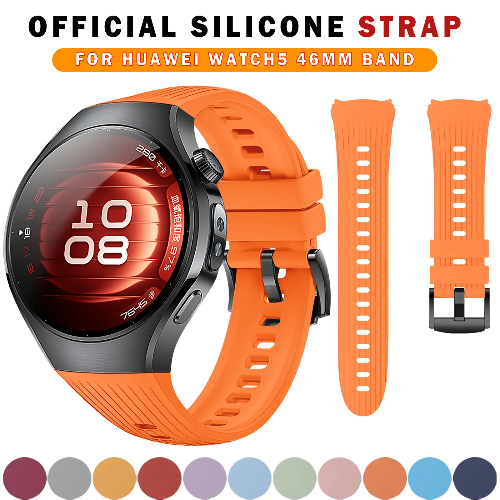 Silikonarmband für Huawei Smart Watch5 46 mm, offizielles No Lücken-Ersatzband für Huawei Watch5 42 mm Bandzubehör für Männer und Frauen Image