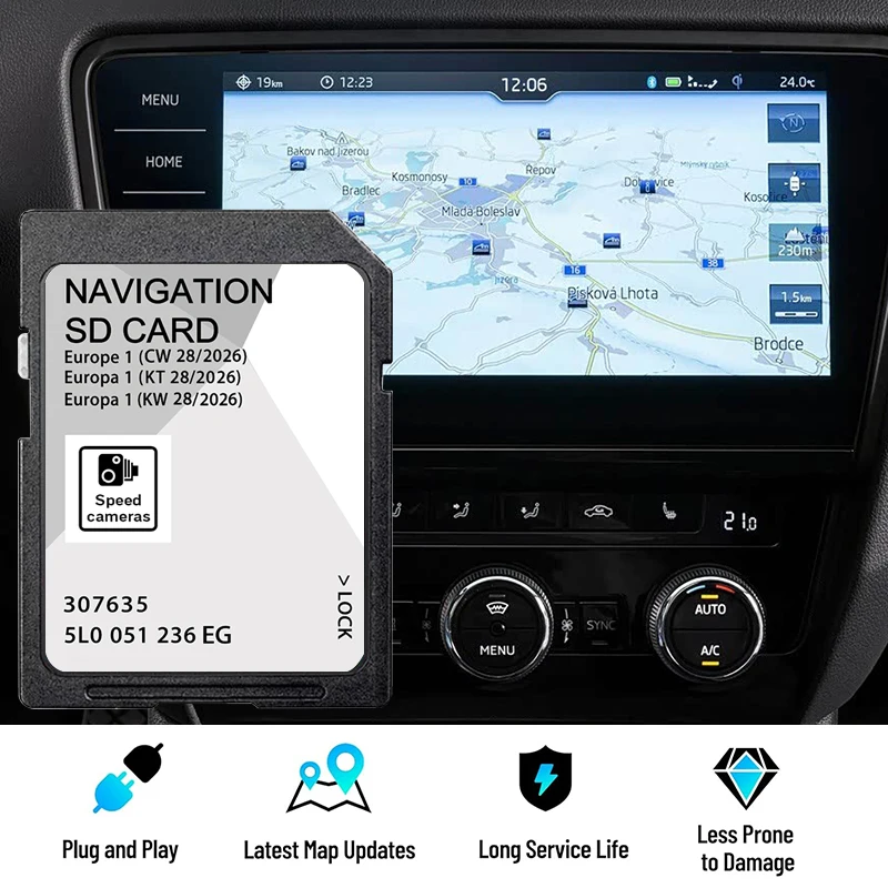 Für Skoda Octavia Superb Fabia Rapid Fahrzeug A1 MIB2 Navi SD Karte 32 GB Europa Karte 5L0051236EG 2026 Entdecken Navigation GPS Karte