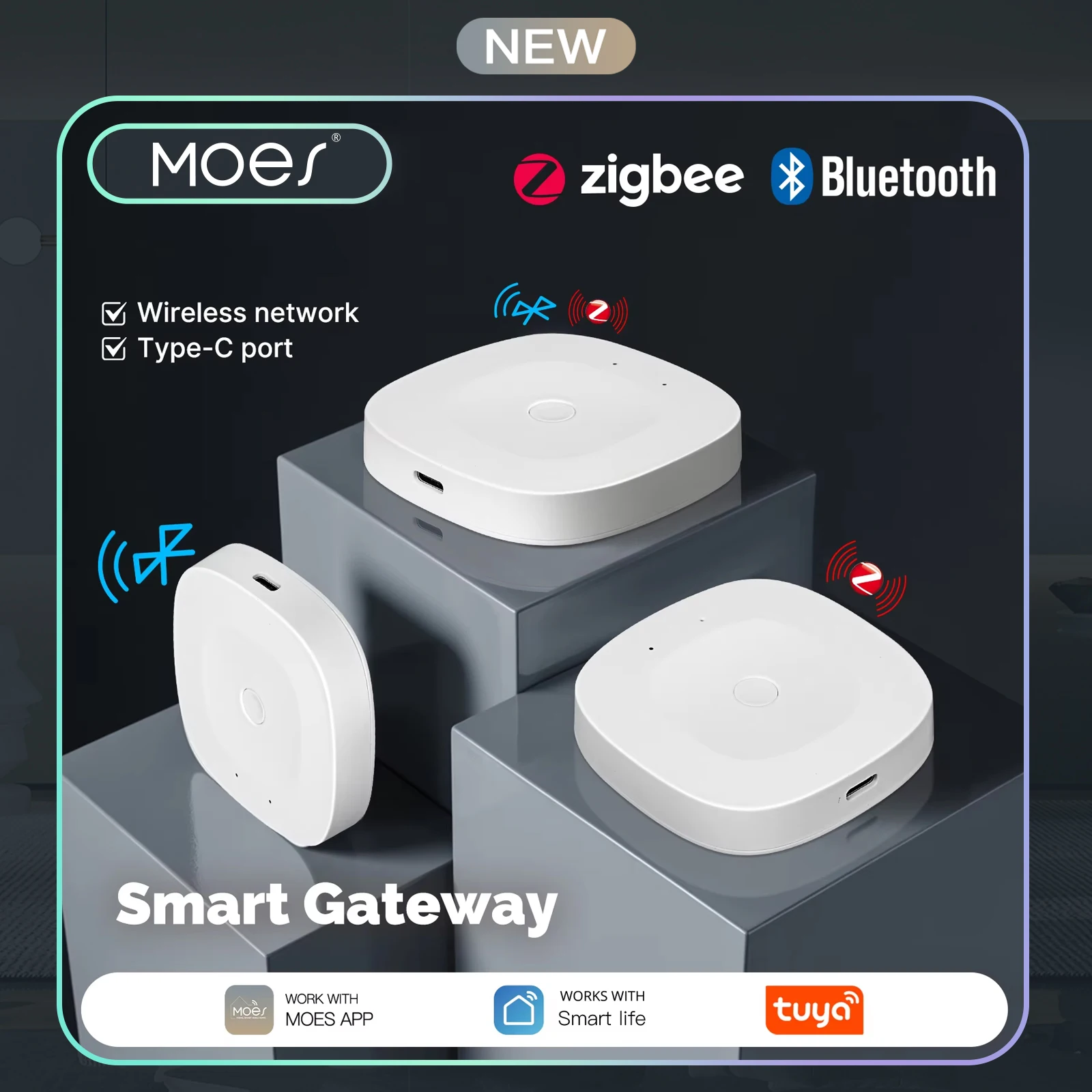 MOES Multi-Mode-Hub, Bluetooth-ZigBee-Gateway für Tuya Smart Life, kompatibel mit Alexa und Google, Typ-C-betrieben, WLAN-Verbindung Image