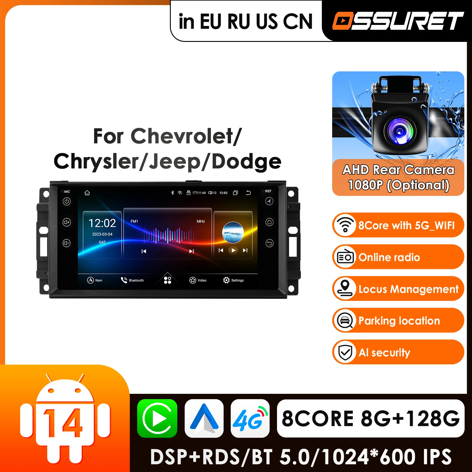 Carplay 4G Android Autoradio für Chevrolet Chrysler Sebring Aspen 300C Jeep Wrangler Commander Compass Patriot Liberty Dodge GPS Image
