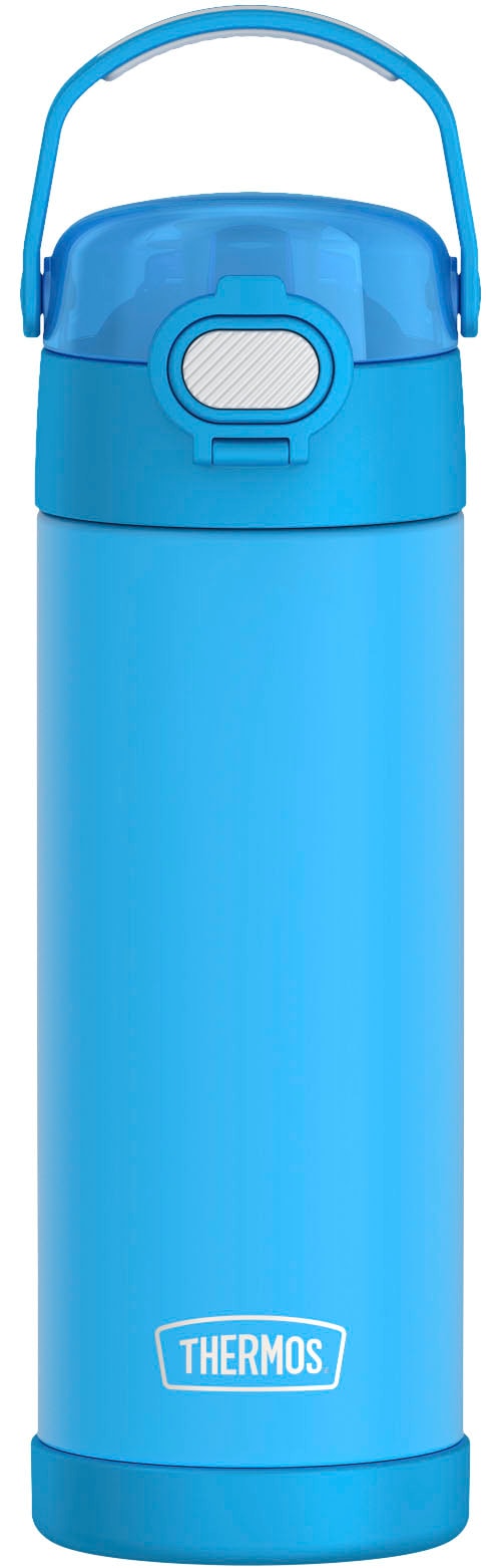 Isolierflasche THERMOS "FUNTAINER Water Bottle, doppelwandiger Edelstahl, spülmaschinenfest", blau (neon blau), H:21,6cm, Edelstahl, Kunststoff, Silikon, Trinkflaschen, Isolierflasche, 0,47l, 12h kalt, mit dichschließendem Push Button Lid