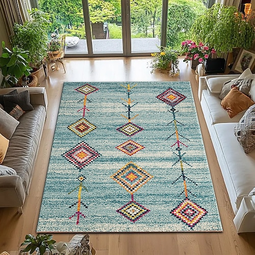Teppich im Bohème- und Ethno-Stil, amerikanischer Landhausstil, Wohnzimmerteppich mit vollflächigem Design, strapazierfähig, fleckenabweisend, Muster für Schlafzimmer und Wohnaccessoires Image