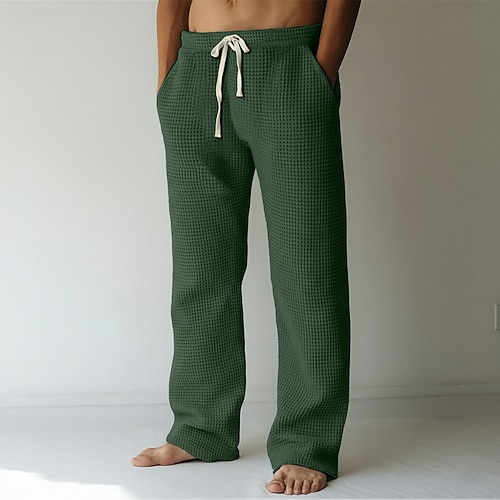 Herren Jogginghose Hose Baggy-Hosen Gerade geschnittene Sweatpants Waffelhose Kordelzug Elastischer Bund Einfach Atmungsaktiv Volle Länge Urlaub Lässig Täglich Klassicher Stil Basic Schwarz Weiß Image