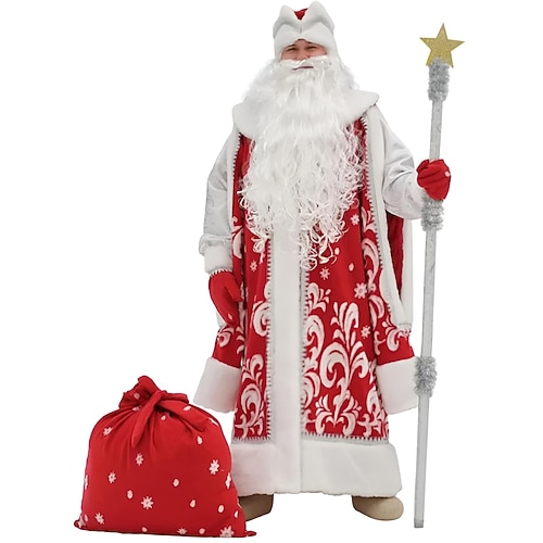 Set Weihnachtsmann Ausgefallenes Weihnachtskleid Santa Anzüge Weihnachtsmann-Bart Herren Weihnachtskostüm Erwachsene Weihnachten Neujahr Weihnachten Party Handschuhe Tasche Hut Perücke Kostüm Image
