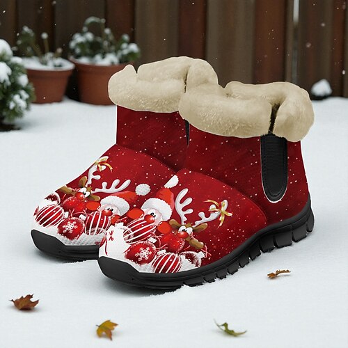 Warme, flauschige Damenstiefel mit niedlichem Weihnachtsmann- und Katzenmotiv – kuscheliger Winterstil, rutschfeste, leichte Sohle, perfekt für Weihnachtsfeiern, Spaziergänge im Freien, Freizeit und als Weihnachtsgeschenk Image