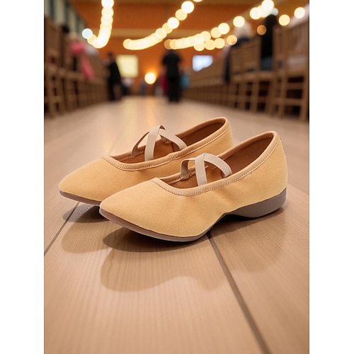 Tanzschuhe aus Canvas für Damen – bequeme, gekreuzte Riemen, professionelle Übungsschuhe für Standard- und Lateintänze für Damen bei Aufführungen Bühnentraining Image