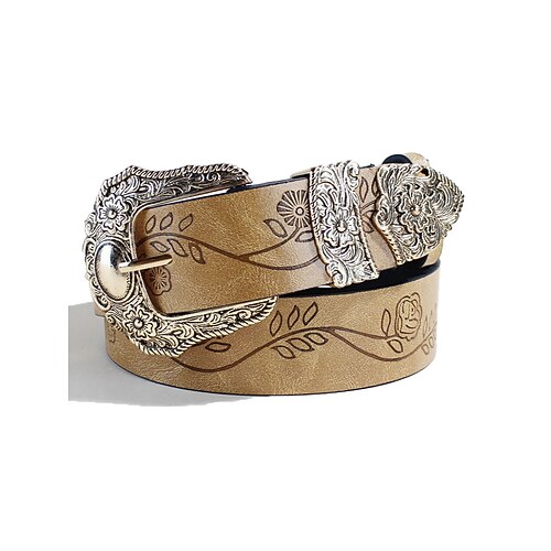 Damen-Gürtel aus Kunstleder im Bohème-Stil – aufwendiges Blumenmuster mit Metallschnalle, perfekt für Freizeit und Alltag. Image