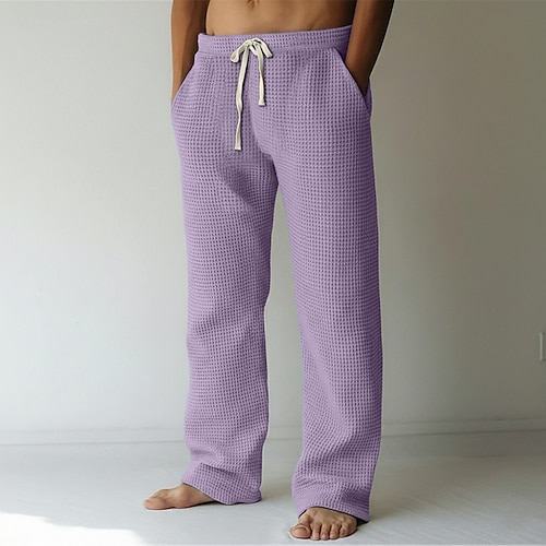 Herren Jogginghose Hose Baggy-Hosen Gerade geschnittene Sweatpants Waffelhose Kordelzug Elastischer Bund Einfach Atmungsaktiv Volle Länge Urlaub Lässig Täglich Klassicher Stil Basic Schwarz Weiß Image