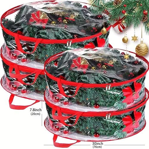 1/2 Stück transparente Aufbewahrungstasche für Weihnachtskränze (24/30 Zoll) mit Griff, robuste PVC-Hülle zur Aufbewahrung und Organisation von Weihnachtskränzen im Winter Image