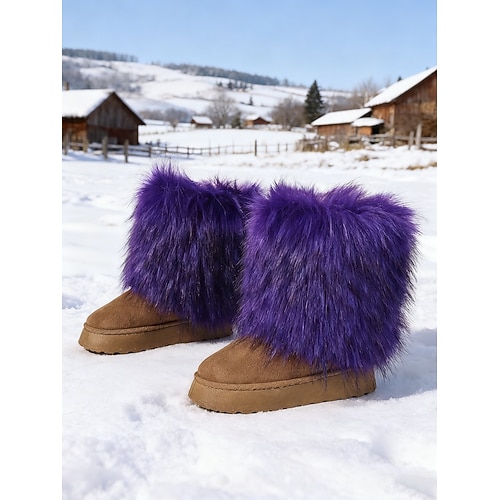 Rote Damen-Winterstiefel aus Kunstfell – kuschelige Schneestiefel mit weichem Futter, bequem für Winterspaziergänge und lässige Kleidung bei kaltem Wetter Image