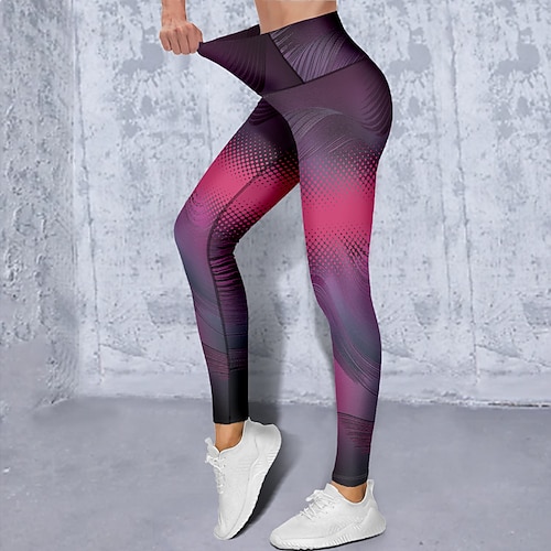 Damen Yogahose Po-Lifting Bauchkontrolle Hohe Taille Fitnesstraining Laufen Fitness Kurze Leggings Geometrie Rot Herbst Winter Sport Sportkleidung Hohe Elastizität Schmaler Schnitt Image