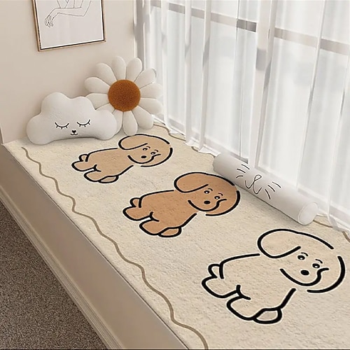 Läuferteppich mit niedlichem Welpenmotiv, weicher Kunstkaschmir-Fußmatte, dicker, gemütlicher Fenster- und Sitzteppich, ideal für Schlafzimmer, Balkon oder als Dekoration für Zuhause. Image