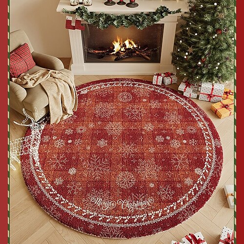 Runder Weihnachtsteppich, gemütlicher, dicker Kunstfellteppich für Wohnzimmer, festliche Dekoration, eleganter Couchtischteppich, weicher Schlafzimmerteppich, Akzentteppich neben dem Bett für Zuhause Image
