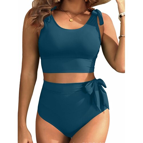 Damen Bikini 2-teiliges Badeanzug Slips Schlank Rückenkonzipiert Urlaub Strandbekleidung Einfarbige U-Ausschnitt Ärmellose Badeanzüge Image