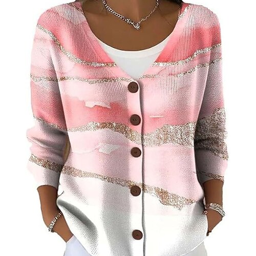 Damen Pullover Strickjacke Elegant Mode Niedlich Blumen Grafik Tiermotiv V Ausschnitt Knöpfe Gestrickt Druck Langarm Normale Oberteile Stricken Outdoor Heim Täglich Weiß Hellgrün Herbst Winter Image