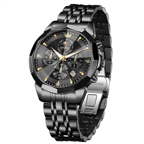 Die neue Olevs Herren-Businessuhr mit Stahlarmband, Leuchtchronograph, Kalender, drei Zeigern, Wochentagsanzeige, multifunktionaler Quarzuhr, modisch, lässig, wasserdicht, sportlich. Image