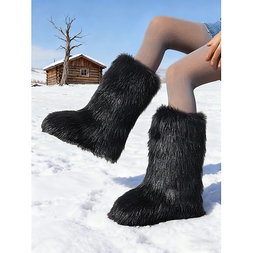 Damen-Schneestiefel mit Leopardenmuster und Kunstfell – kuschelig und stylisch, bequeme Winterstiefel mit Blockabsatz für kaltes Wetter, Freizeit und Outdoor-Aktivitäten Image