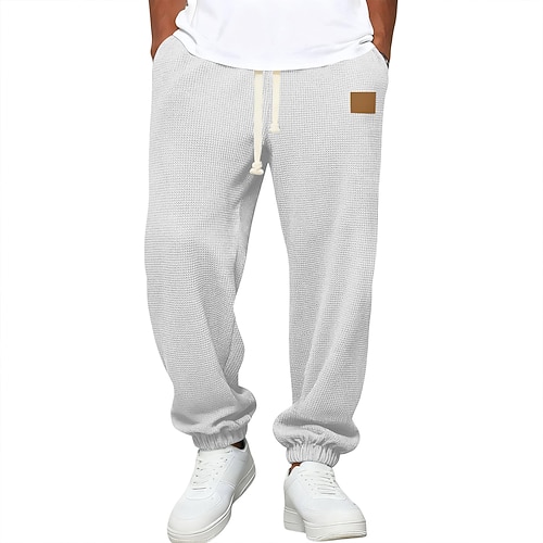 Herren Jogginghose Jogginghose Jogger Hose Waffelhose Kordelzug Elastischer Bund Einfach Atmungsaktiv Volle Länge Sport im Freien Lässig Täglich Mode Streetwear Blau Schwarz Mikroelastisch Image