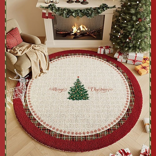 Runder Weihnachtsteppich, gemütlicher, dicker Kunstfellteppich für Wohnzimmer, festliche Dekoration, eleganter Couchtischteppich, weicher Schlafzimmerteppich, Akzentteppich neben dem Bett für Zuhause Image