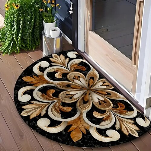 Halbkreisförmige Fußmatte, schmutzabweisend, strapazierfähig, für Eingangsbereich, Flur, Küche, Innenbereich, rutschfest, pflegeleicht Image