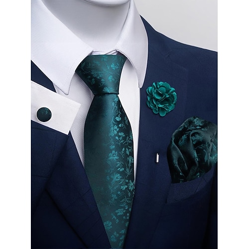 Weihnachtskrawatten-Set für Herren, verschiedene Farben, stilvolles Blumenmuster mit Manschettenknöpfen und Einstecktuch für formelle Anlässe Image