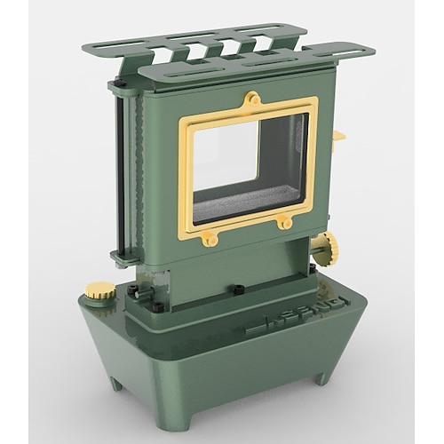 Vintage-Kohleofen, Feuerstelle für den Außenbereich mit Glasscheibe, robuste Metallkonstruktion, kein Stromanschluss erforderlich, für Camping, Grillen im Garten, Tee Kochen, tragbarer Campingkocher, Image