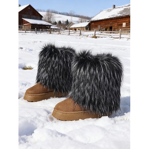 Rote Damen-Winterstiefel aus Kunstfell – kuschelige Schneestiefel mit weichem Futter, bequem für Winterspaziergänge und lässige Kleidung bei kaltem Wetter Image