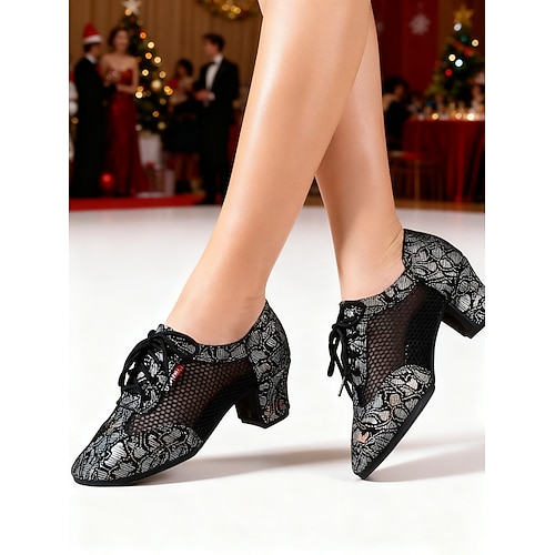 Damen-Balletttanzschuhe aus echtem Leder und Mesh – atmungsaktive, professionelle Latein-/Modern-Übungsschuhe mit Absatz für Damen, leichte Tanzschuhe für Auftritte Image