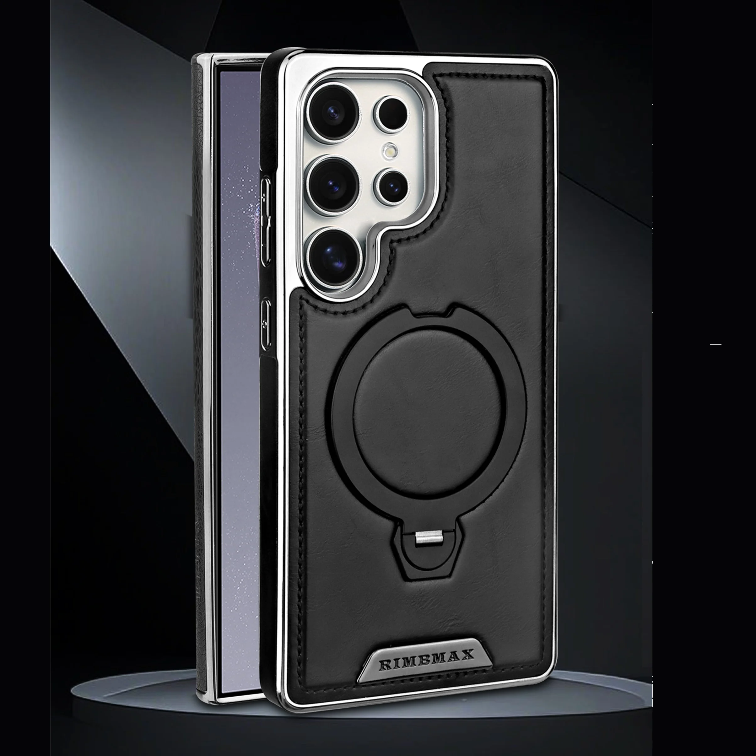 Magnetische kabellose Lade-Schutzhülle mit drehbarer Halterung für Samsung Galaxy S25 Ultra S24 Plus S23 S25 Edge Lederbeschichtung Image