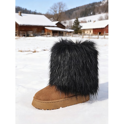 Rote Damen-Winterstiefel aus Kunstfell – kuschelige Schneestiefel mit weichem Futter, bequem für Winterspaziergänge und lässige Kleidung bei kaltem Wetter Image