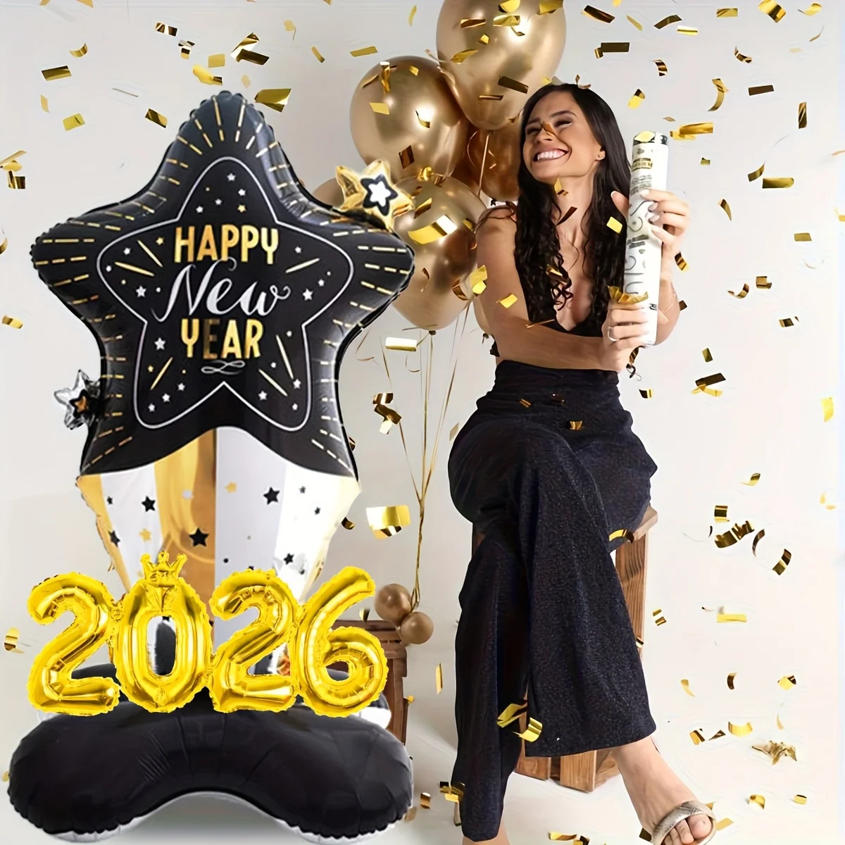 58 Zoll Ständer Sockel Frohes Neues Jahr Thema Geschenkbox Form Folienballons 2026 Krone Nummer Neujahr Dekorationen Navidad Dekore Image