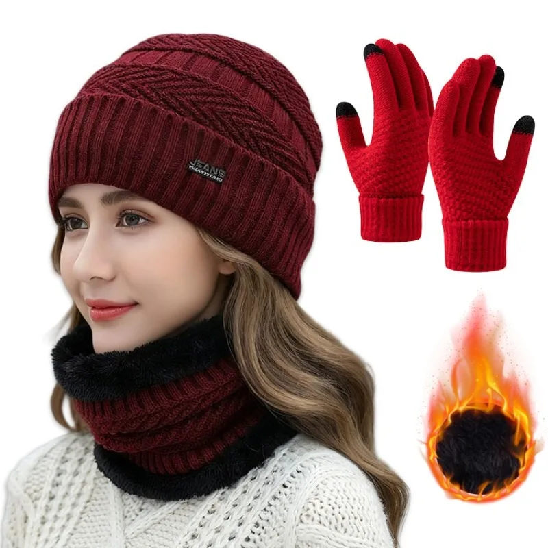 3-teiliges Winter-Thermoset, Mütze, Schal, Handschuhe, vollständig bedeckendes Gesicht und Hals, geeignet zum Radfahren, Skifahren, Outdoor-Aktivitäten Image