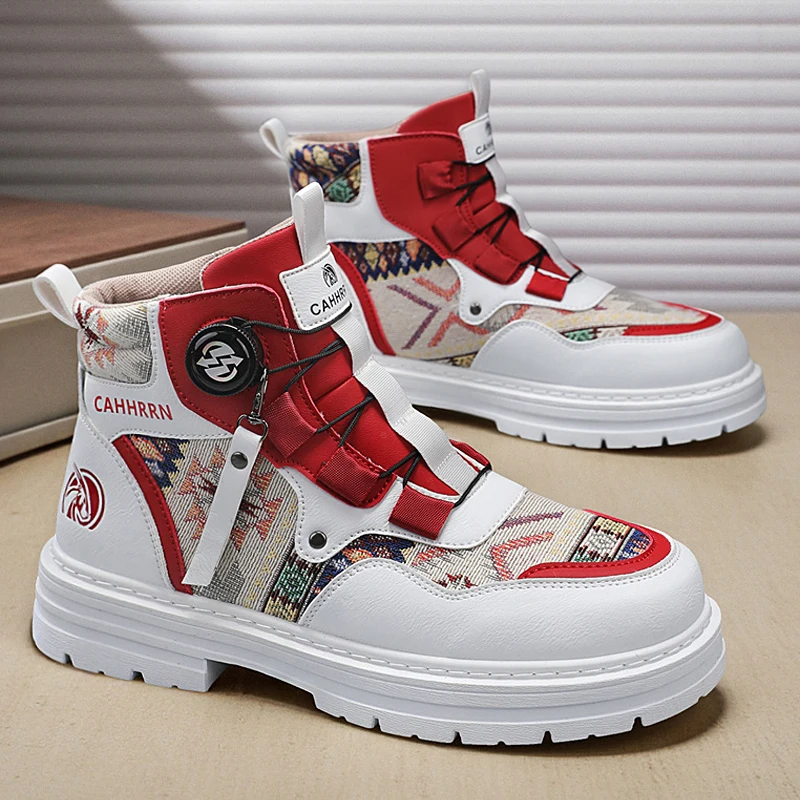 Britischen Stil Männer Motorrad Schuhe Große Größe 39-45 Trend Druck Arbeits Schuhe Für Mann Rotierenden Schnalle Design männer stiefeletten