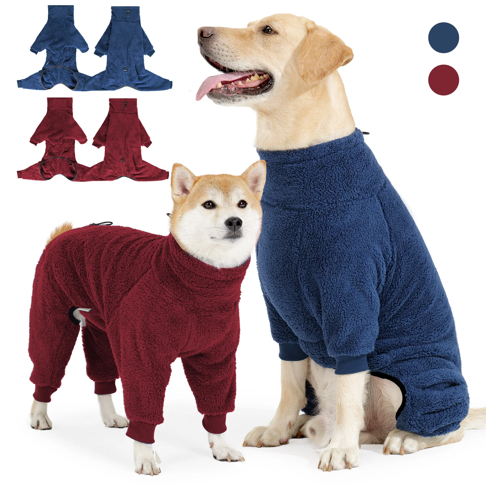Hunde-Wintermantel, weicher Pullover-Pyjama, warme Hundemäntel für kaltes Wetter, Fleecemantel, gemütliche Winterjacke, winddichter Ganzkörper-Overall Image