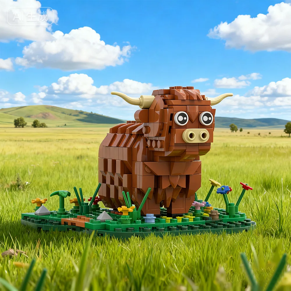 MOC Highland Rinder Ziegel Modell Schottland Highland Rinder kyloe Tier Bausteine Montieren Pädagogisches Spielzeug Kinder DIY Geschenke Image